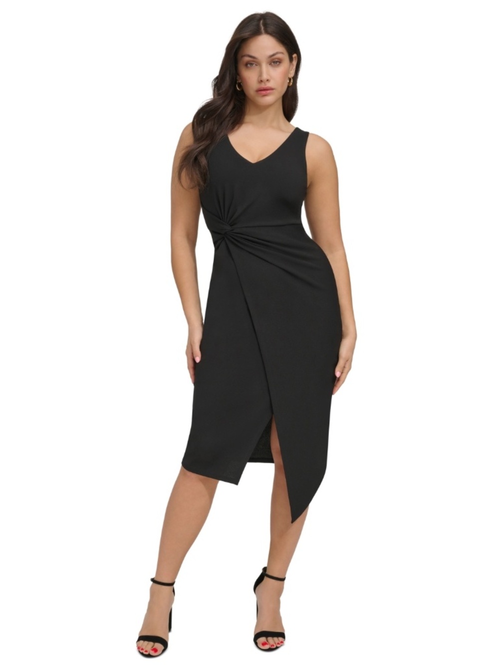 Siena Women's Knotted Asymmetrical-Hem Sheath Dress Black NWT